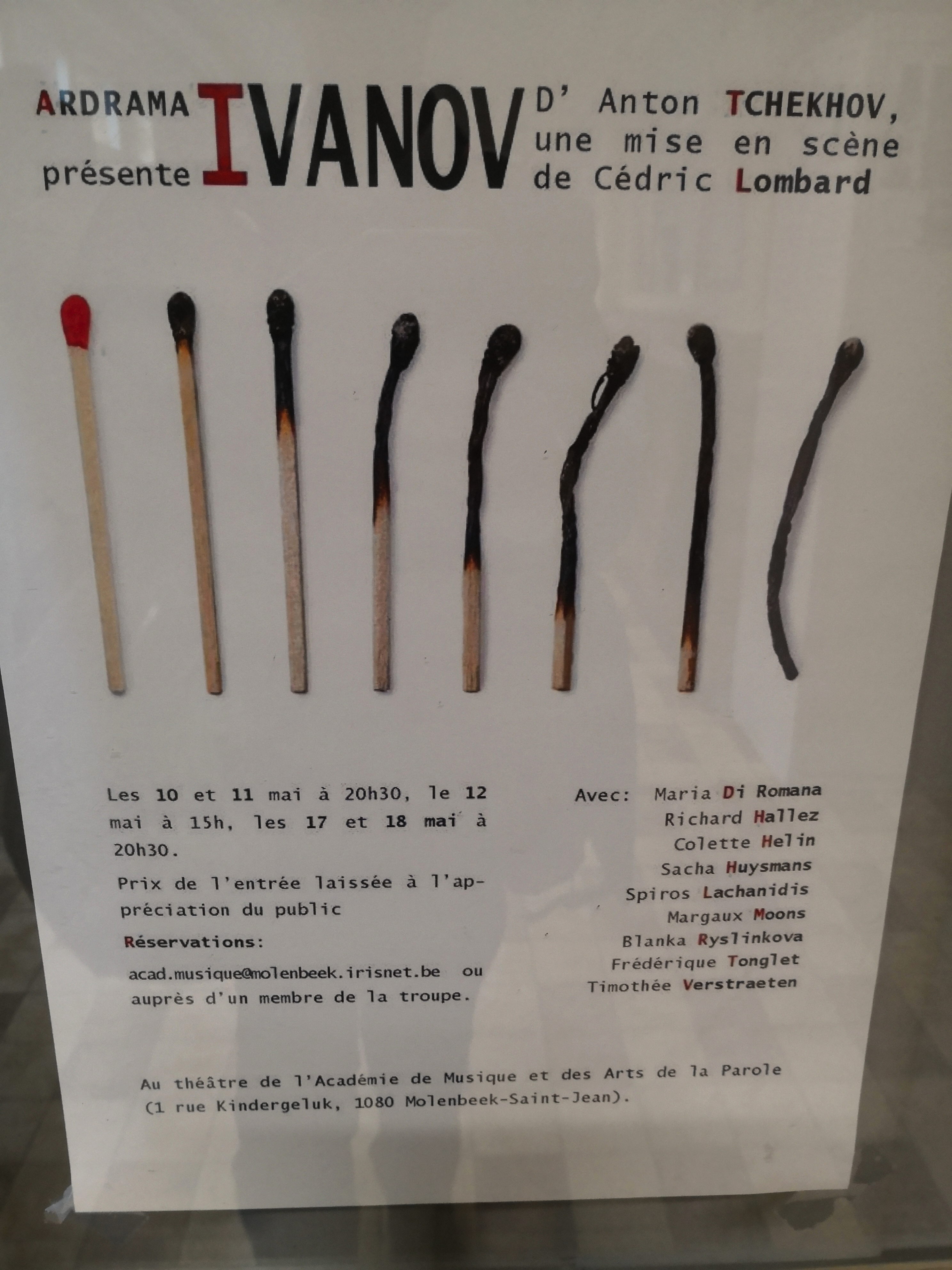 Affiche. Molenbeek. Ardrama présente Ivanov d|Anton Tchekov, mis en scène par Cédric Lombard. 2019-05-10